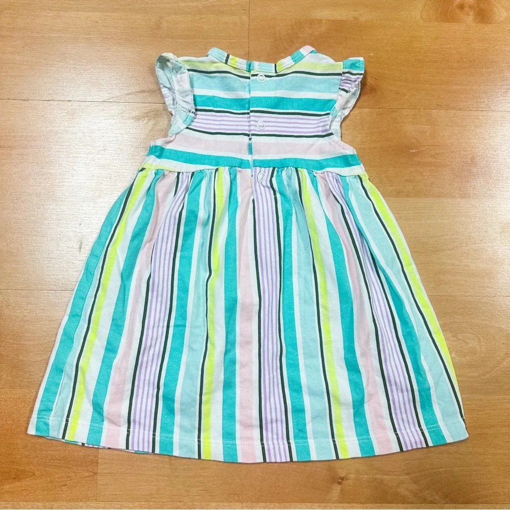 Carters Neon Pastel Stripe Ruffle Cap Sleeve Empire Waist Dress Baby Girl 12M